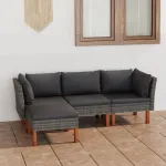 Set mobilier de grădină cu perne, 4 piese, gri, poliratan GartenMobel Dekor