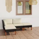 Set mobilier de grădină cu perne, 4 piese, negru, poliratan GartenMobel Dekor
