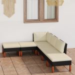 Set mobilier de grădină cu perne, 6 piese, negru, poliratan GartenMobel Dekor