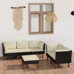 Set mobilier de grădină cu perne, 6 piese, negru, poliratan GartenMobel Dekor