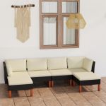 Set mobilier de grădină cu perne, 6 piese, negru, poliratan GartenMobel Dekor