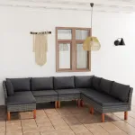 Set mobilier de grădină cu perne, 7 piese, gri, poliratan GartenMobel Dekor