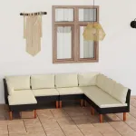 Set mobilier de grădină cu perne, 7 piese, negru, poliratan GartenMobel Dekor