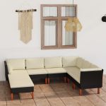 Set mobilier de grădină cu perne, 8 piese, negru, poliratan GartenMobel Dekor