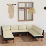 Set mobilier de grădină cu perne, 8 piese, negru, poliratan GartenMobel Dekor