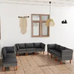 Set mobilier de grădină cu perne, 9 piese, gri, poliratan GartenMobel Dekor