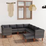 Set mobilier de grădină cu perne, 9 piese, gri, poliratan GartenMobel Dekor