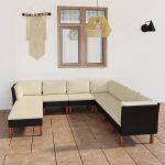 Set mobilier de grădină cu perne, 9 piese, negru, poliratan GartenMobel Dekor