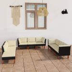 Set mobilier de grădină cu perne, 9 piese, negru, poliratan GartenMobel Dekor