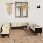 Set mobilier de grădină cu perne, 9 piese, negru, poliratan GartenMobel Dekor