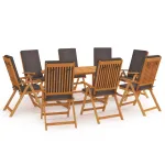 Set mobilier de grădină cu perne gri, 9 piese, lemn masiv tec GartenMobel Dekor