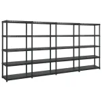 Raft de depozitare cu 5 polițe, negru, 340x40x185 cm, plastic GartenMobel Dekor