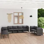 Set mobilier de grădină cu perne, 10 piese, gri, poliratan GartenMobel Dekor