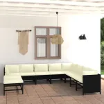 Set mobilier de grădină cu perne, 11 piese, negru, poliratan GartenMobel Dekor