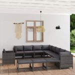 Set mobilier de grădină cu perne, 12 piese, gri, poliratan GartenMobel Dekor