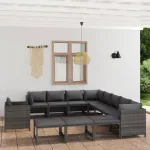 Set mobilier de grădină cu perne, 12 piese, gri, poliratan GartenMobel Dekor