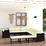 Set mobilier de grădină cu perne, 12 piese, negru, poliratan GartenMobel Dekor