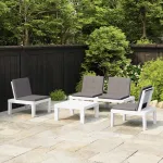 Set mobilier de grădină cu perne, 4 piese, alb, plastic GartenMobel Dekor