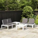 Set mobilier de grădină cu perne, 4 piese, alb, plastic GartenMobel Dekor