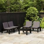 Set mobilier de grădină cu perne, 4 piese, gri, plastic GartenMobel Dekor