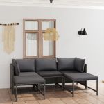 Set mobilier de grădină cu perne, 5 piese, gri, poliratan GartenMobel Dekor