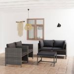 Set mobilier de grădină cu perne, 5 piese, gri, poliratan GartenMobel Dekor