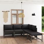 Set mobilier de grădină cu perne, 5 piese, gri, poliratan GartenMobel Dekor