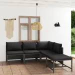 Set mobilier de grădină cu perne, 5 piese, gri, poliratan GartenMobel Dekor