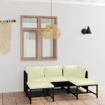 Set mobilier de grădină cu perne, 5 piese, negru, poliratan GartenMobel Dekor