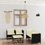 Set mobilier de grădină cu perne, 5 piese, negru, poliratan GartenMobel Dekor