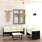 Set mobilier de grădină cu perne, 6 piese, negru, poliratan GartenMobel Dekor