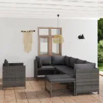 Set mobilier de grădină cu perne, 7 piese, gri, poliratan GartenMobel Dekor
