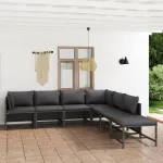 Set mobilier de grădină cu perne, 7 piese, gri, poliratan GartenMobel Dekor