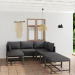 Set mobilier de grădină cu perne, 7 piese, gri, poliratan GartenMobel Dekor