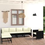 Set mobilier de grădină cu perne, 7 piese, negru, poliratan GartenMobel Dekor