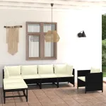 Set mobilier de grădină cu perne, 7 piese, negru, poliratan GartenMobel Dekor