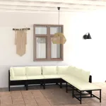 Set mobilier de grădină cu perne, 7 piese, negru, poliratan GartenMobel Dekor