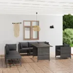 Set mobilier de grădină cu perne, 8 piese, gri, poliratan GartenMobel Dekor