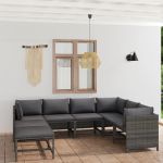 Set mobilier de grădină cu perne, 8 piese, gri, poliratan GartenMobel Dekor