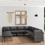 Set mobilier de grădină cu perne, 9 piese, gri, poliratan GartenMobel Dekor