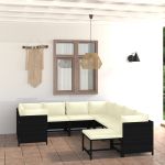 Set mobilier de grădină cu perne, 9 piese, negru, poliratan GartenMobel Dekor