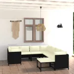 Set mobilier de grădină cu perne, 9 piese, negru, poliratan GartenMobel Dekor