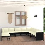 Set mobilier de grădină cu perne, 9 piese, negru, poliratan GartenMobel Dekor
