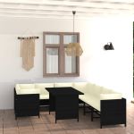 Set mobilier de grădină cu perne, 9 piese, negru, poliratan GartenMobel Dekor