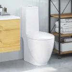 Vas WC toaletă de baie, alb, ceramică, rotund, flux inferior GartenMobel Dekor
