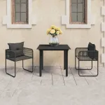 Set mobilier de masă pentru grădină, 3 piese, negru, ratan PVC GartenMobel Dekor
