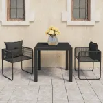 Set mobilier masă de grădină, 3 piese, negru, ratan PVC GartenMobel Dekor