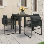 Set mobilier masă de grădină, 5 piese, negru, ratan PVC GartenMobel Dekor