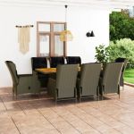 Set mobilier de exterior cu perne, 9 piese, maro, poliratan GartenMobel Dekor