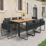 Set mobilier de grădină, 9 piese, negru și maro, ratan PVC GartenMobel Dekor